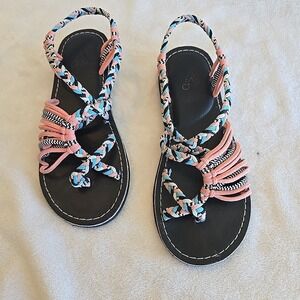 Vines Islandwear X Criss Cross Overlay X-toe Strappy Sandals Peach Blue Black 8